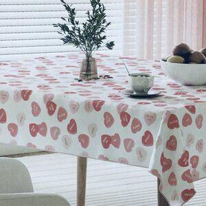 Valentine's Day Red Pink Love Heart Vinyl Flannel Back Tablecloth Various Size